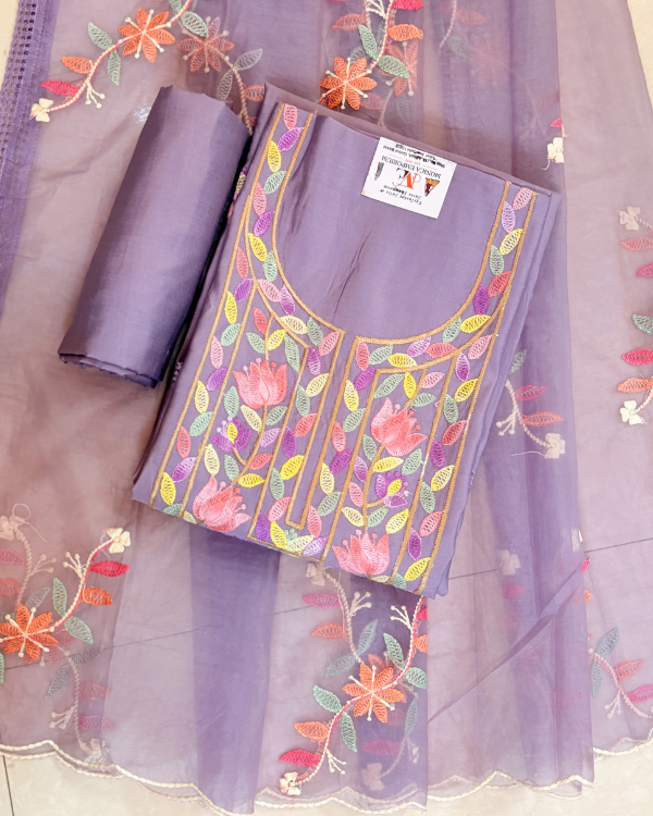 Roman Silk Suit With Multicolor Kashmiri Style Embroidery