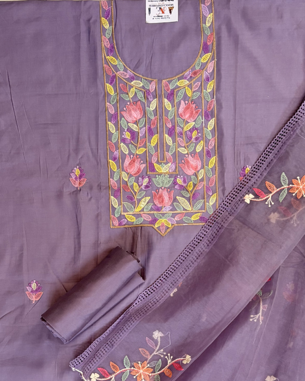 Roman Silk Suit With Multicolor Kashmiri Style Embroidery - Image 2