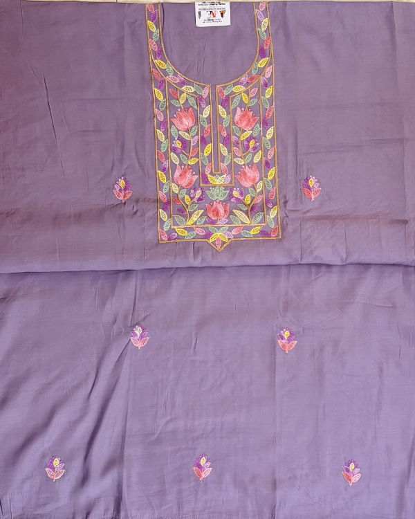 Roman Silk Suit With Multicolor Kashmiri Style Embroidery - Image 3