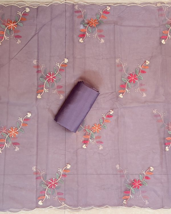 Roman Silk Suit With Multicolor Kashmiri Style Embroidery - Image 4